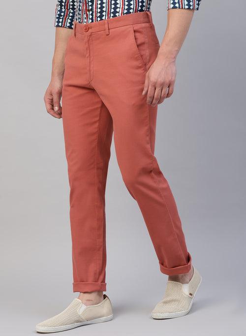 Brick Red Cotton Stretch Casual Trouser
