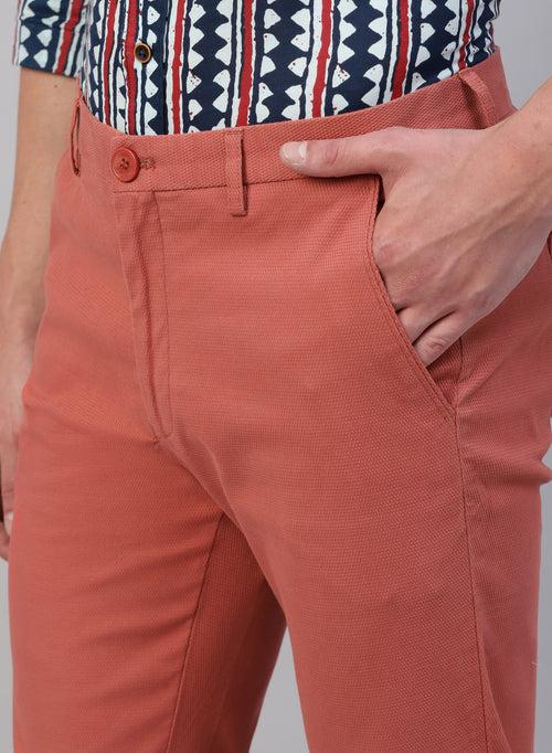 Brick Red Cotton Stretch Casual Trouser