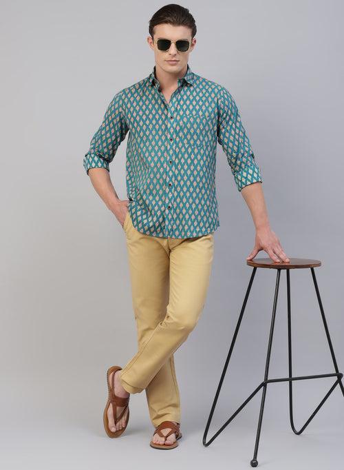 Mustard Cotton Stretch Casual Trouser