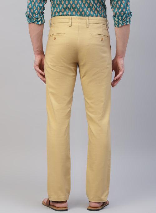 Mustard Cotton Stretch Casual Trouser