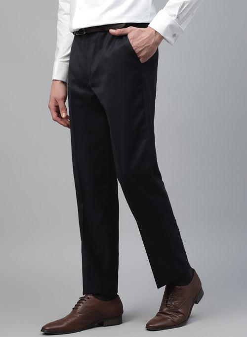 Navy Blue Polywool Solid Formal Trouser
