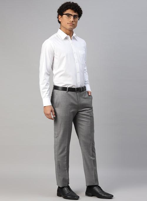 Grey Polywool Solid Formal Trouser