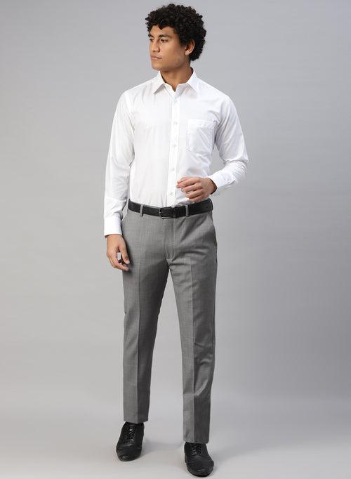 Grey Polywool Solid Formal Trouser