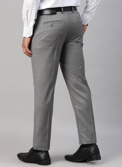 Grey Polywool Solid Formal Trouser