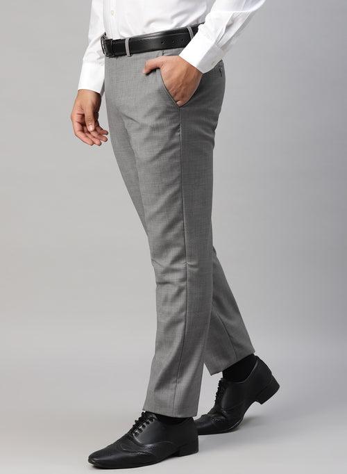 Grey Polywool Solid Formal Trouser