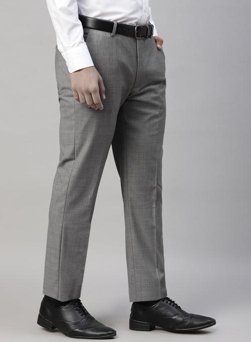 Grey Polywool Solid Formal Trouser