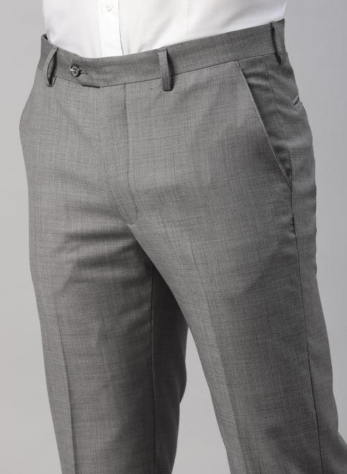 Grey Polywool Solid Formal Trouser