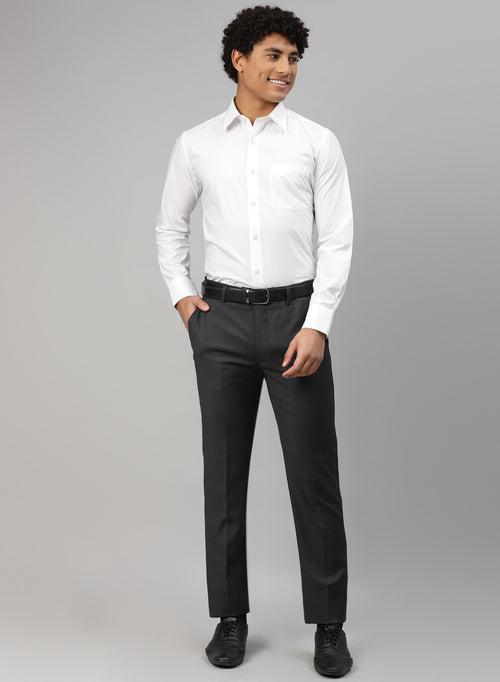 Charcoal Polywool Solid Formal Trouser