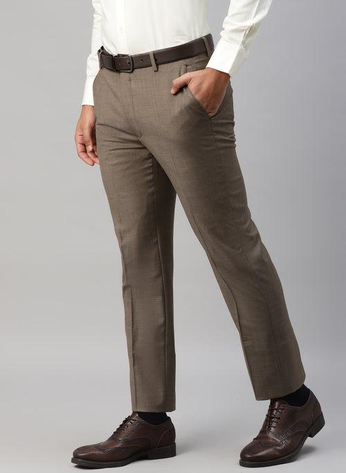 Light Brown Polywool Solid Formal Trouser