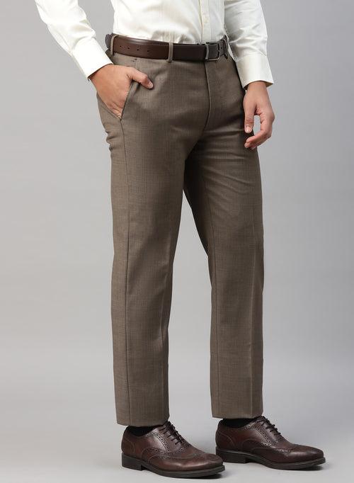 Light Brown Polywool Solid Formal Trouser