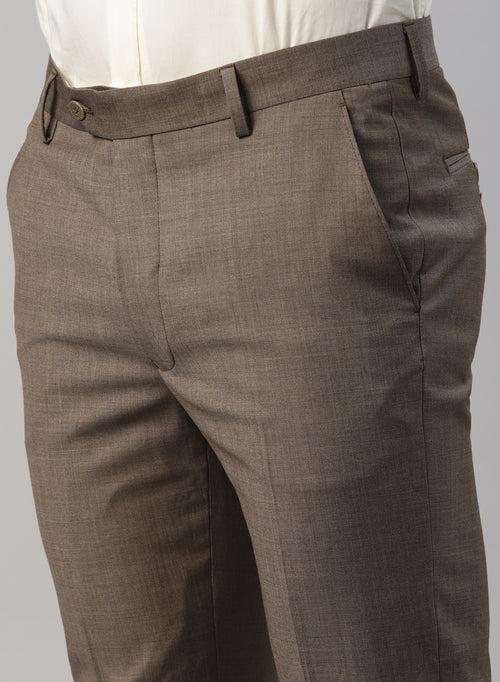 Light Brown Polywool Solid Formal Trouser