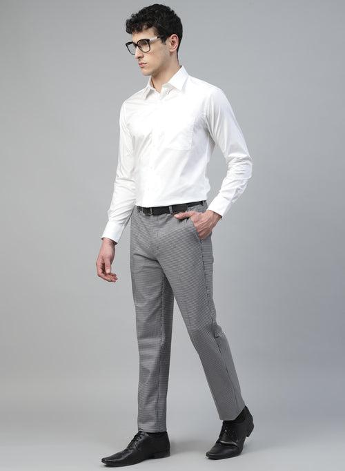 Grey Knit Uncrushable Check Formal Trouser