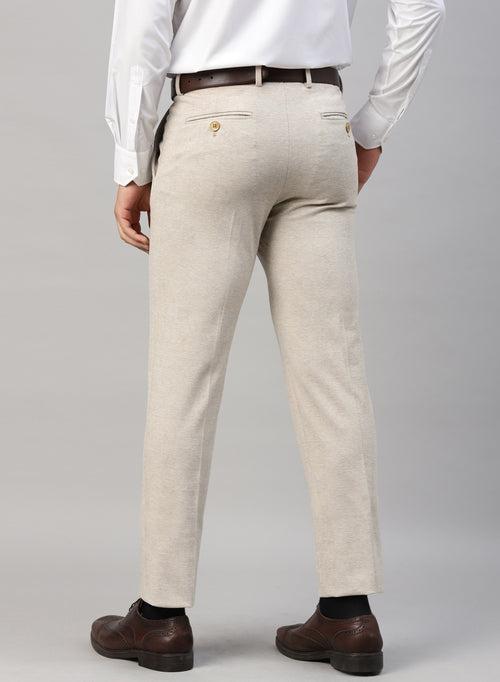 Beige Knit Uncrushable Check Formal Trouser
