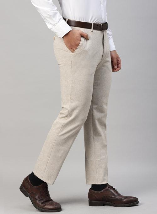 Beige Knit Uncrushable Check Formal Trouser
