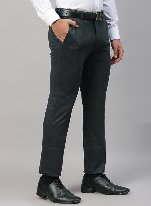 Dark Green Knit Uncrushable Solid Formal Trouser
