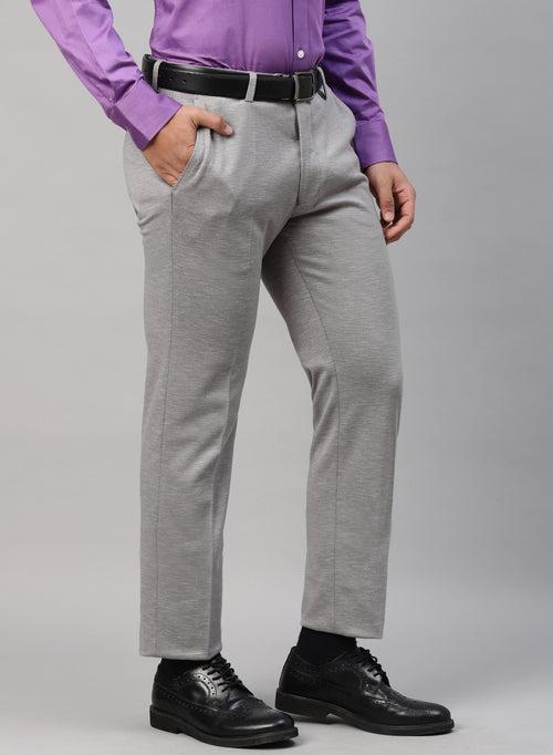 Grey Knit Uncrushable Solid Formal Trouser