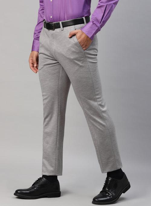 Grey Knit Uncrushable Solid Formal Trouser