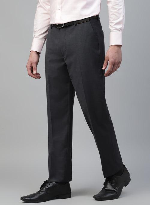 Charcoal Polywool Solid Formal Trouser