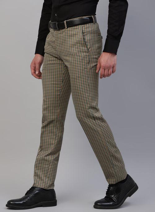 Beige & Blue Check Formal Trouser