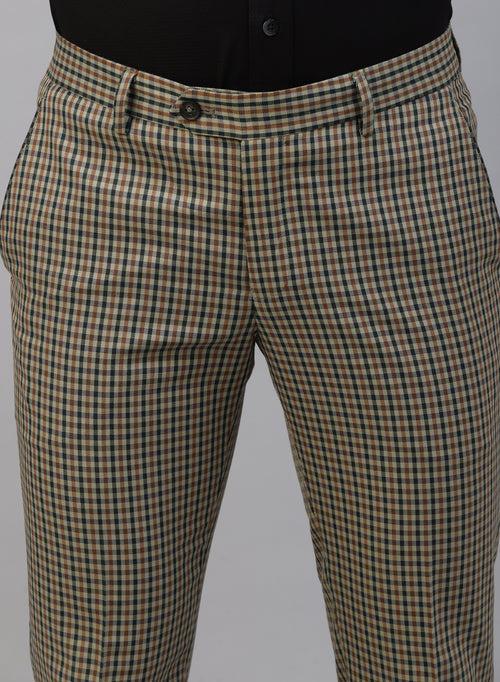 Beige & Blue Check Formal Trouser