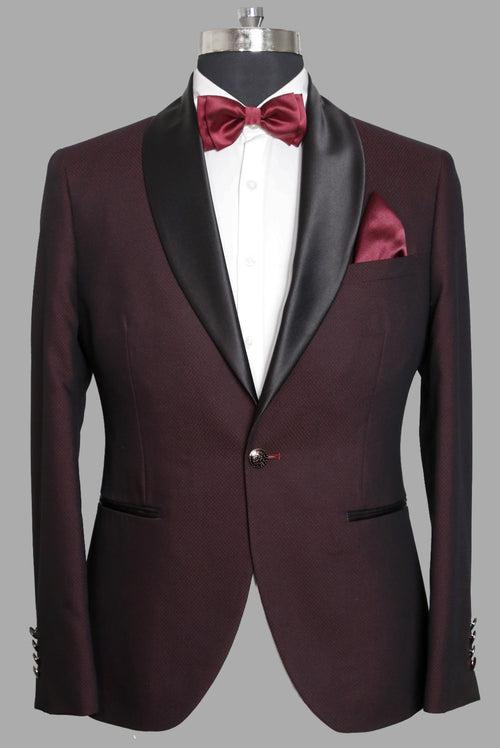 Wine Textured Designer Texedo Suit