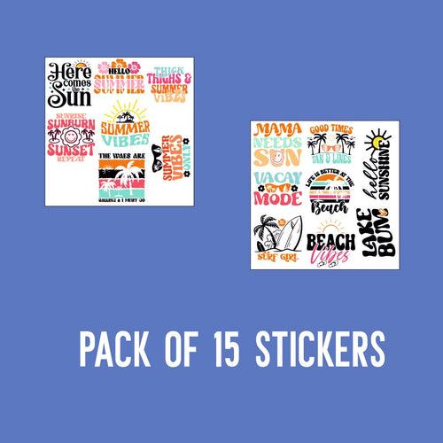 Summer Vibes Vinyl Waterproof Sticker (pack of 15)