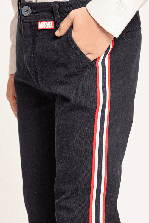 One Friday Navy Blue Solid Trouser