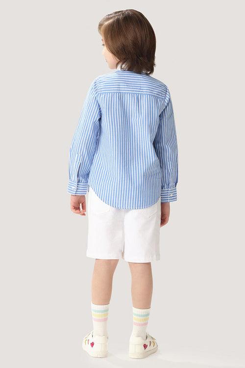 One Friday Kids Boys Blue 100% Cotton Stripe Shirt With Contrast Collar