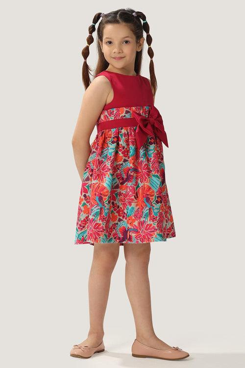 One Friday Kids Girls Pink Round Neck Bow Dress