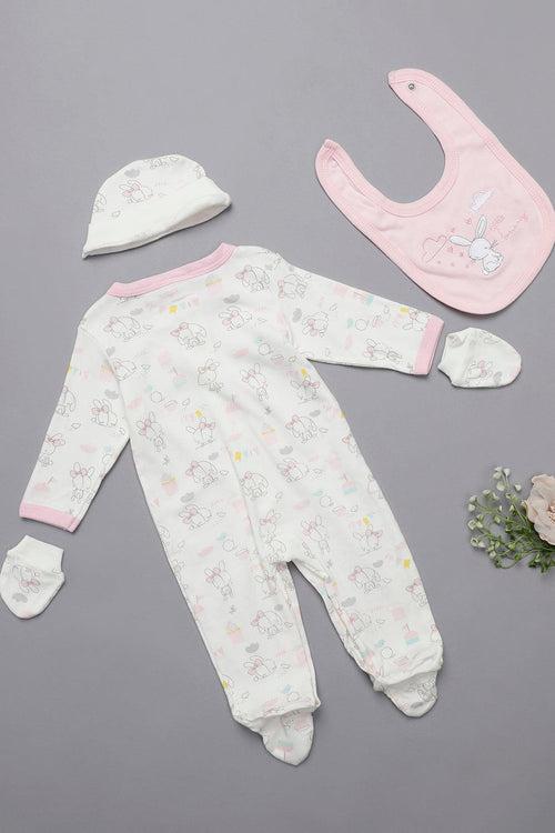 One Friday Infants Girls Pink Round Neck Cotton Sleepsuit