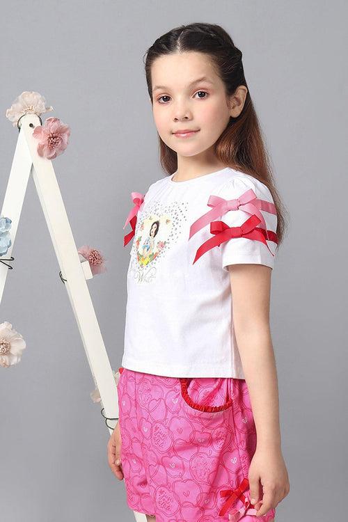 One Friday Kids Girls Disney Snow White Printed Embellished Round neck Top