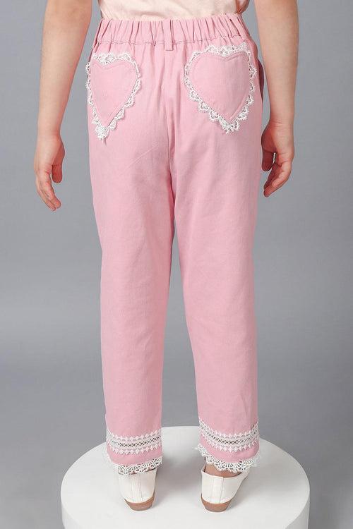 One Friday Kids Girls Pink Cotton Laced Trouser