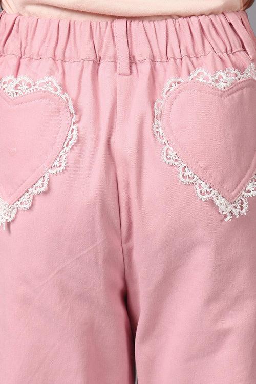 One Friday Kids Girls Pink Cotton Laced Trouser