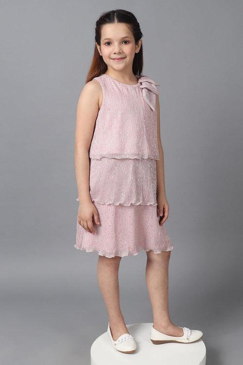 One Friday Kids Girls Pink Pleated Sleeveless Glitter Layered Dress