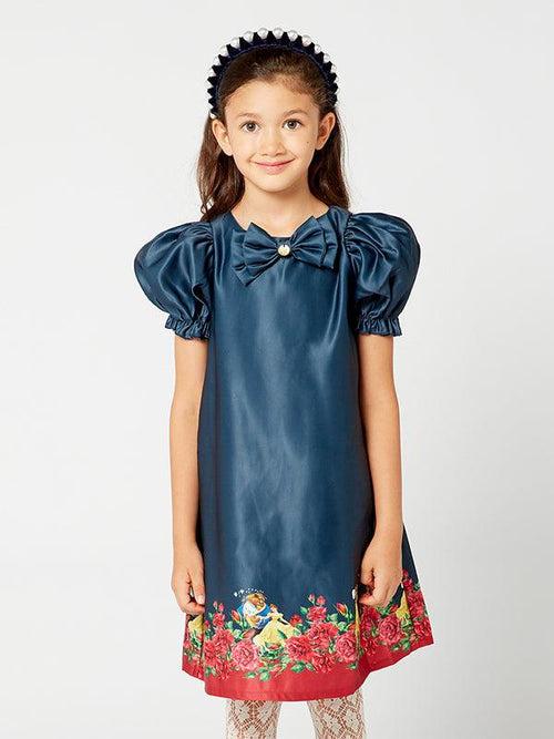 One Friday Kids Girls Navy Blue Princess Printed Dress