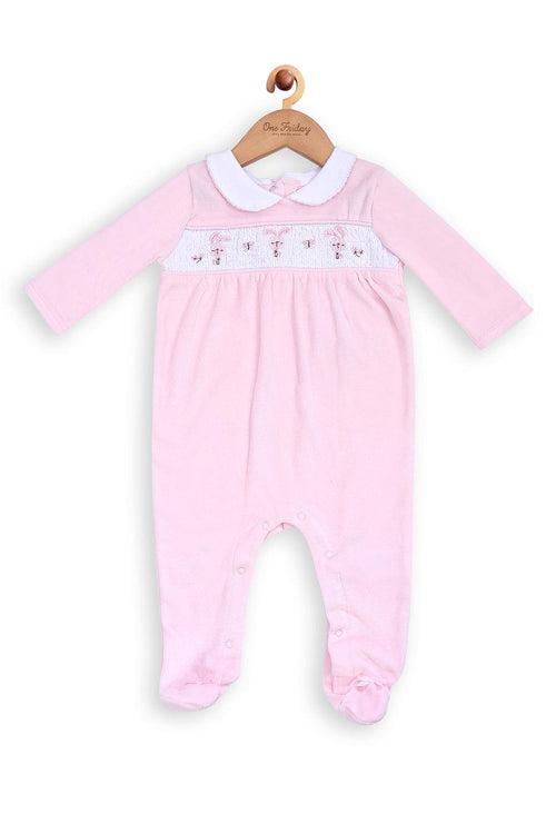 One Friday Baby Girls Pink Peter Pan Collar Romper