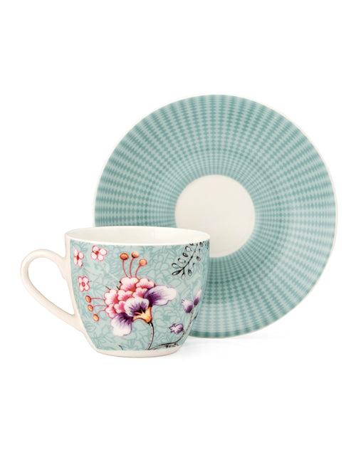 JCPL Cream Gardenia Cup & Saucer, 170ml, Set of 12 (6 Cups + 6 Saucers) (GS306)