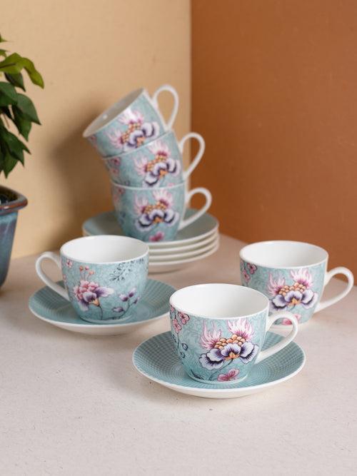 JCPL Cream Gardenia Cup & Saucer, 170ml, Set of 12 (6 Cups + 6 Saucers) (GS306)