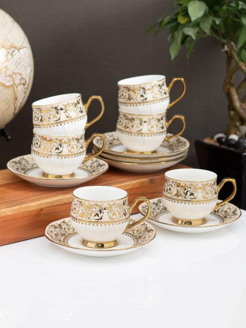 Karina Ebony Cup & Saucer, 155ml, Set of 12 (6 Cups + 6 Saucers) (E623)