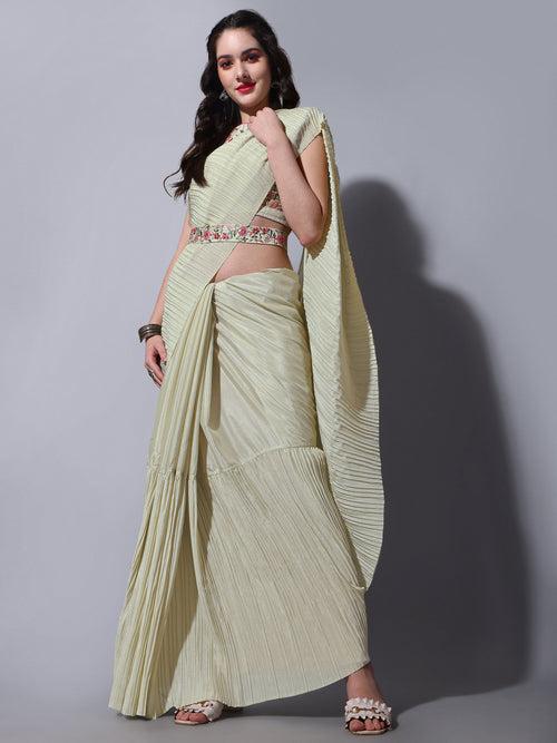 Buy Trendy Cream Saree Online in India -JOSHINDIA