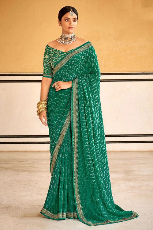 Buy Green Georgette Saree online in India - JOSHINDIA