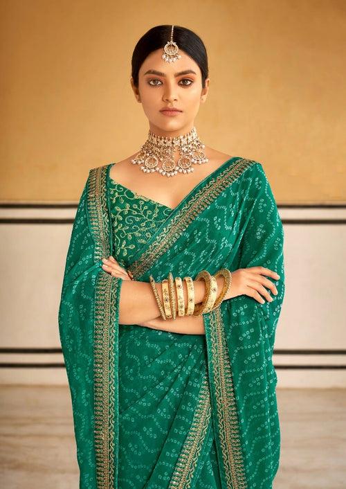 Buy Green Georgette Saree online in India - JOSHINDIA