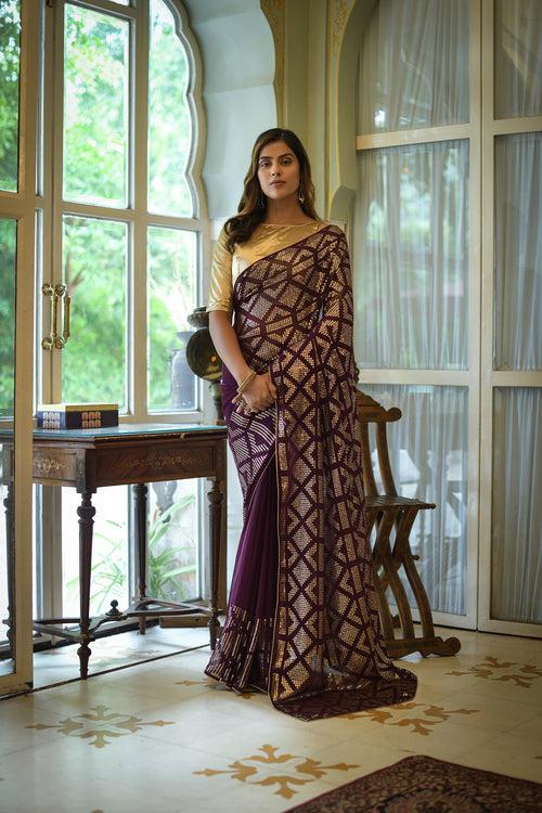 Buy Wine Colour Saree Online At Best Prices - JOSHINDIA