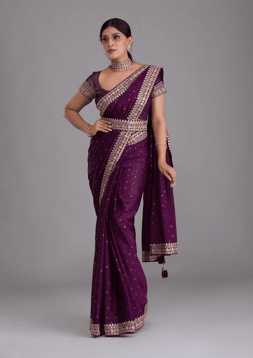 Buy Wine Colour Saree Online At Best Prices - JOSHINDIA