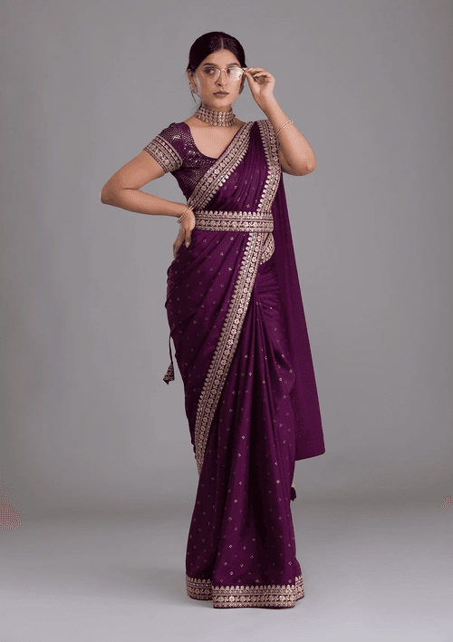 Buy Wine Colour Saree Online At Best Prices - JOSHINDIA