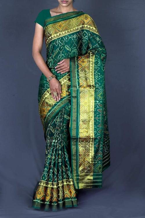 Dark Green and Golden Patola Saree