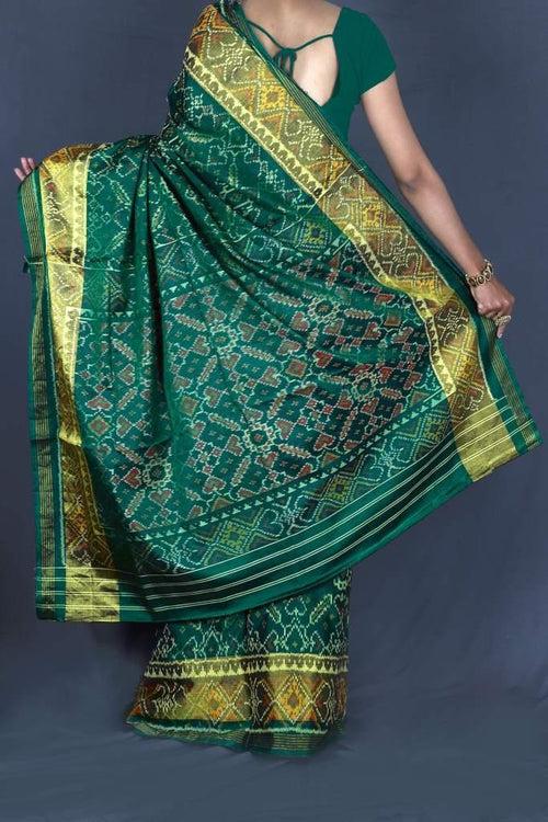 Dark Green and Golden Patola Saree