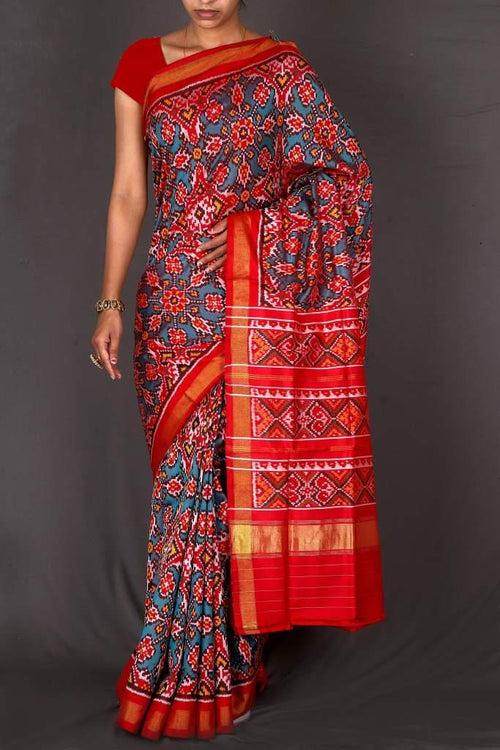 Red and Gray Patola Saree