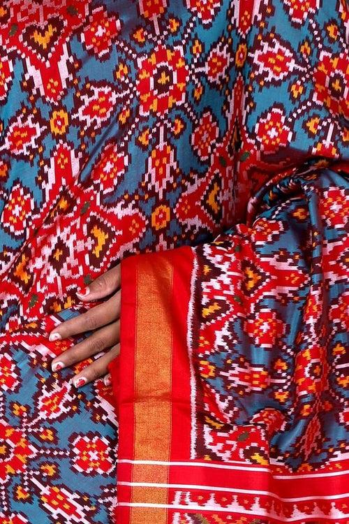 Red and Gray Patola Saree