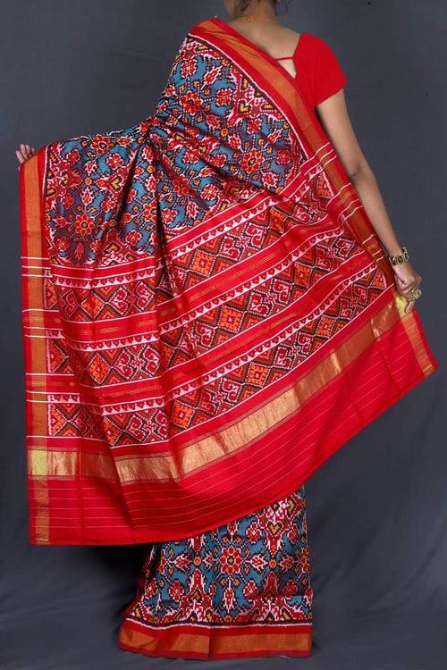 Red and Gray Patola Saree